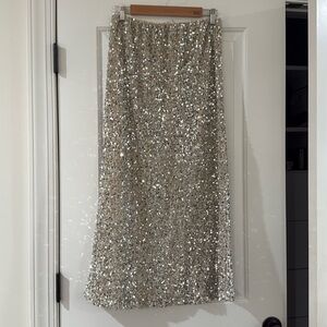 NWT Women's Old Navy  Silver Sequin Sparkle Maxi Skirt
